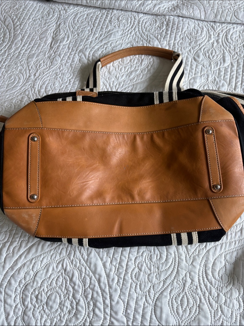 Classic Black Canvas and Tan Leather Travel Tote - Picture 16 of 16